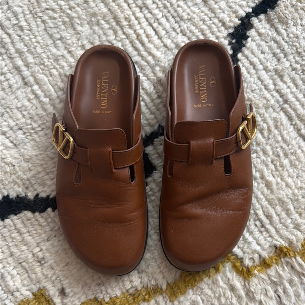Valentino Men's Brown Leather Slip-On Shoes Birkenstock Style
